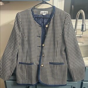 Women's Navy and White Checkered Suit Jacket